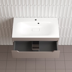 Style Line Тумба с раковиной Остин 80 подвесная тауп темный – фотография-5